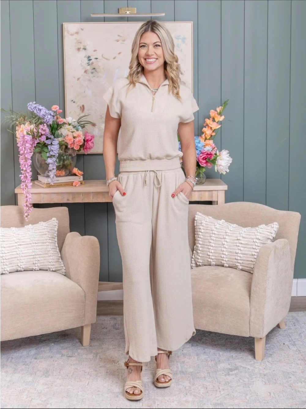 Gigio Waffle-Knit Wide-Leg pants - Light Beige